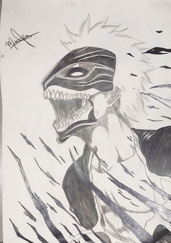 Graphite drawing of a masked character